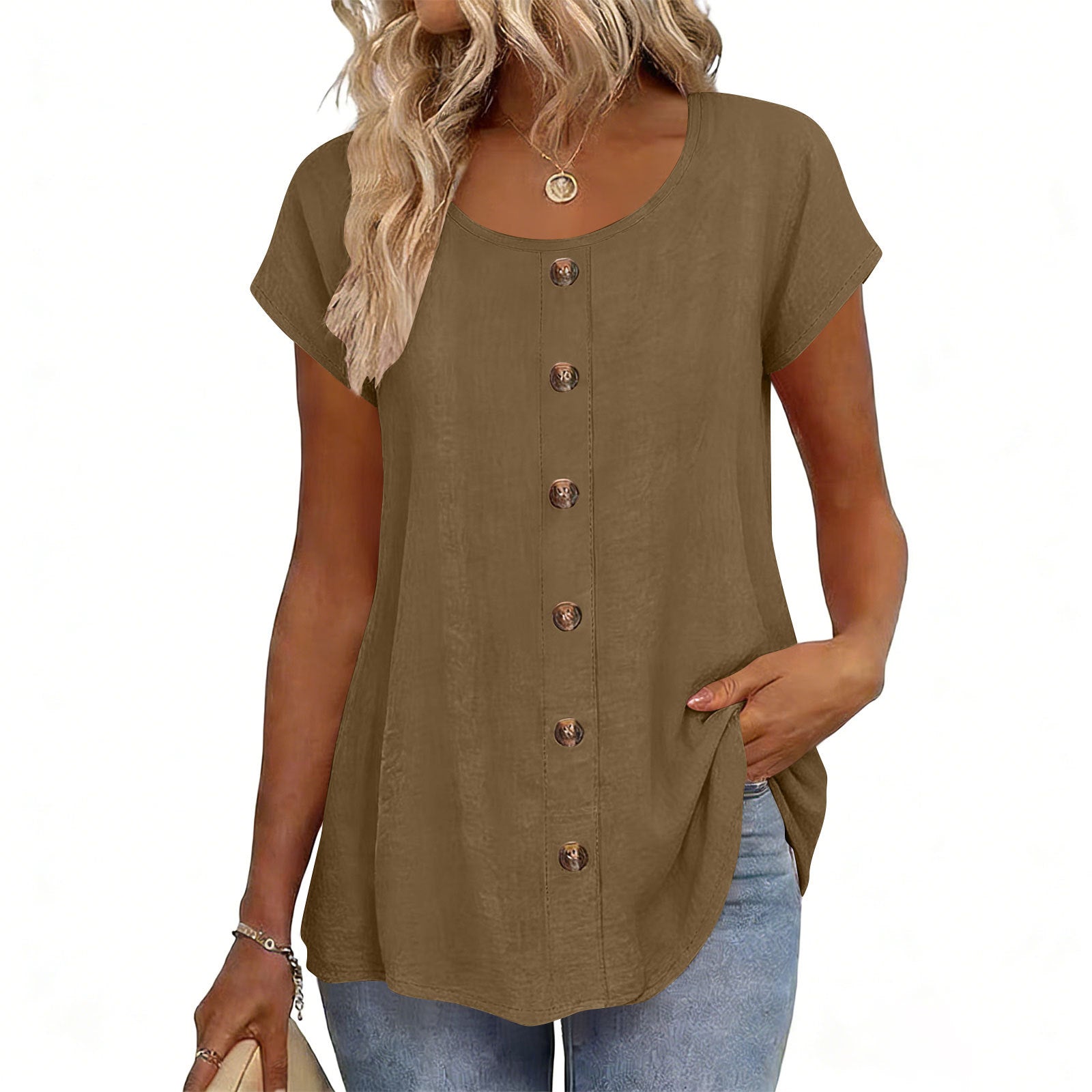 Girl Button Crewneck T-Shirt