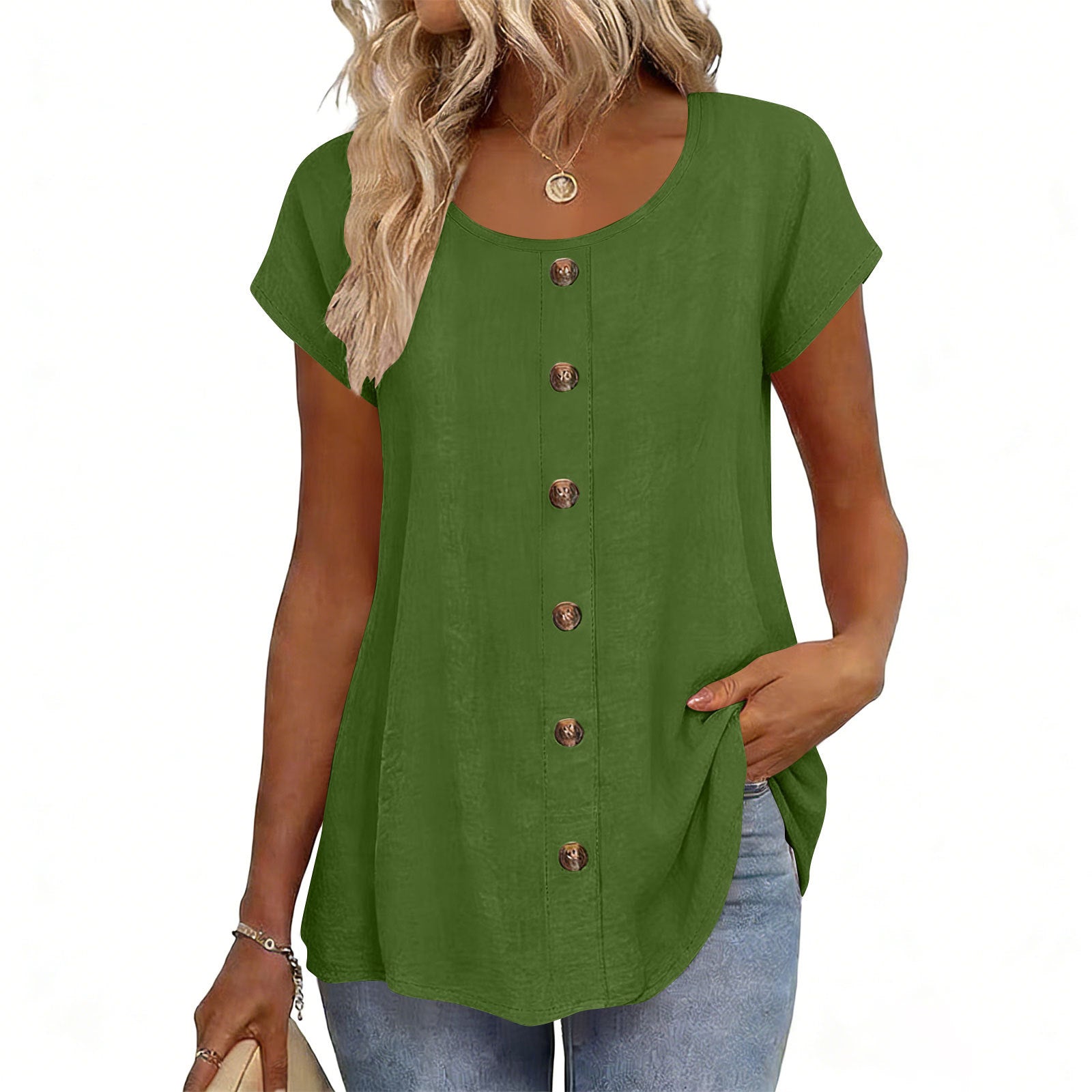 Girl Button Crewneck T-Shirt