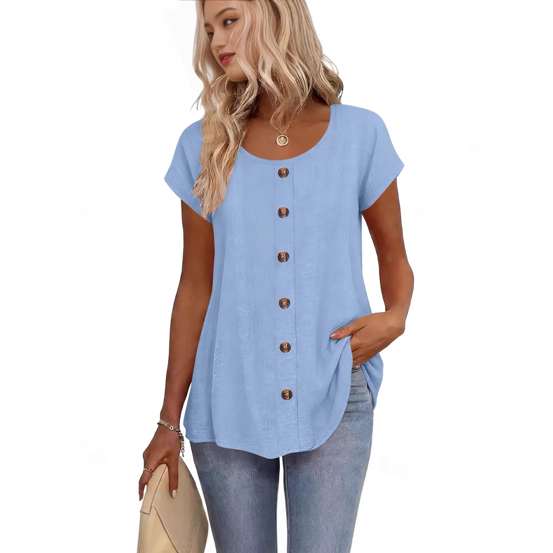 Girl Button Crewneck T-Shirt