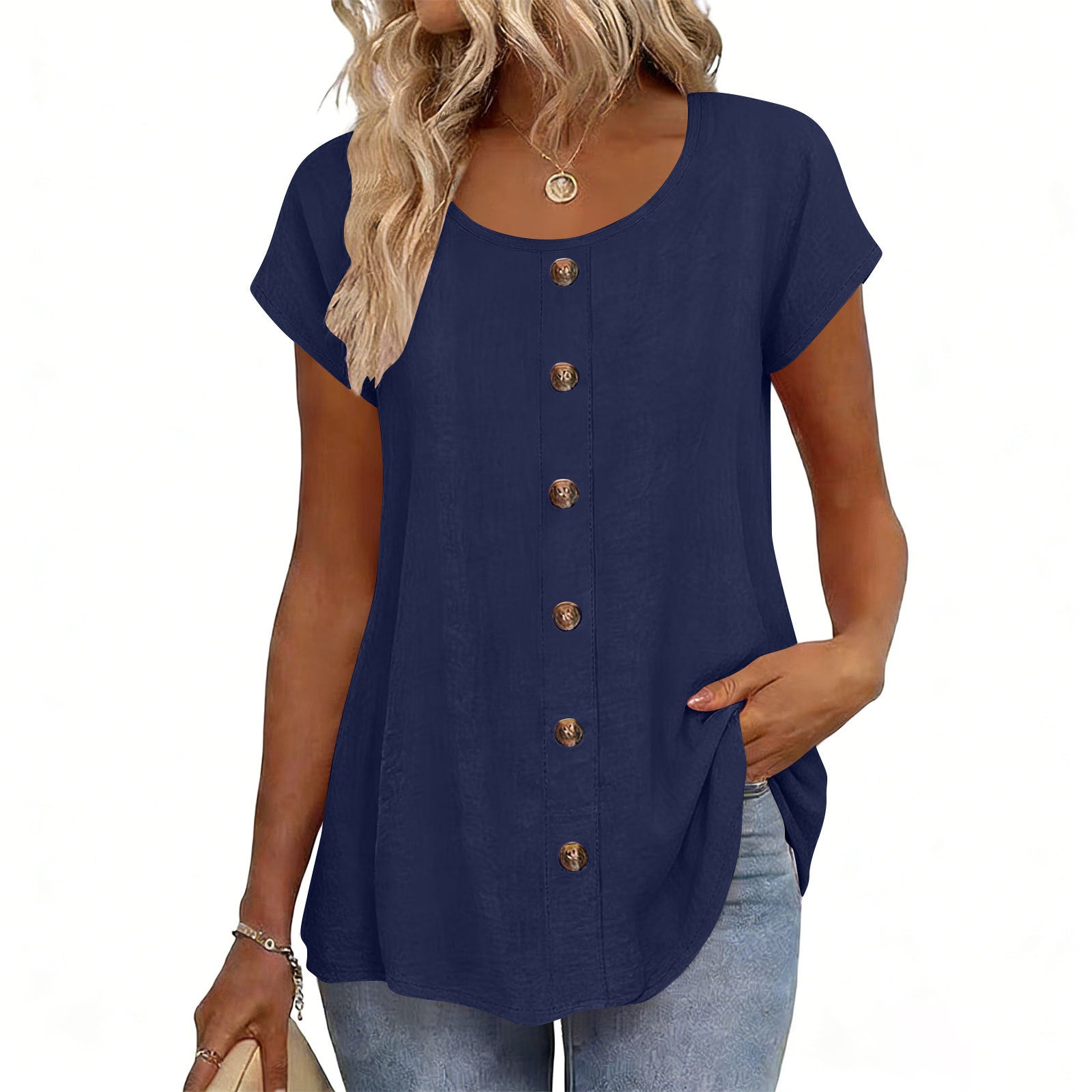 Girl Button Crewneck T-Shirt