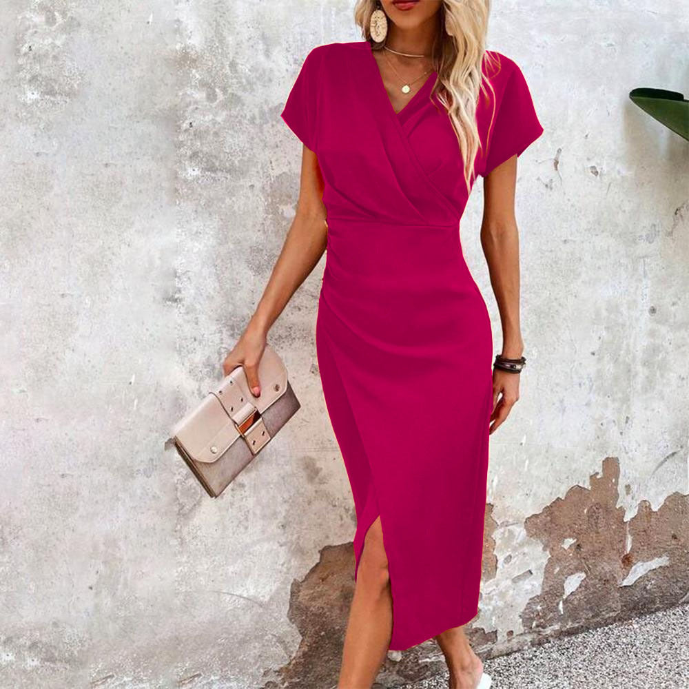 Slim-Fit Split V-Neck Dress