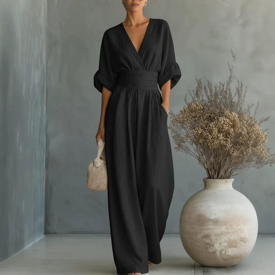V-Neck Wide-Leg Jumpsuit