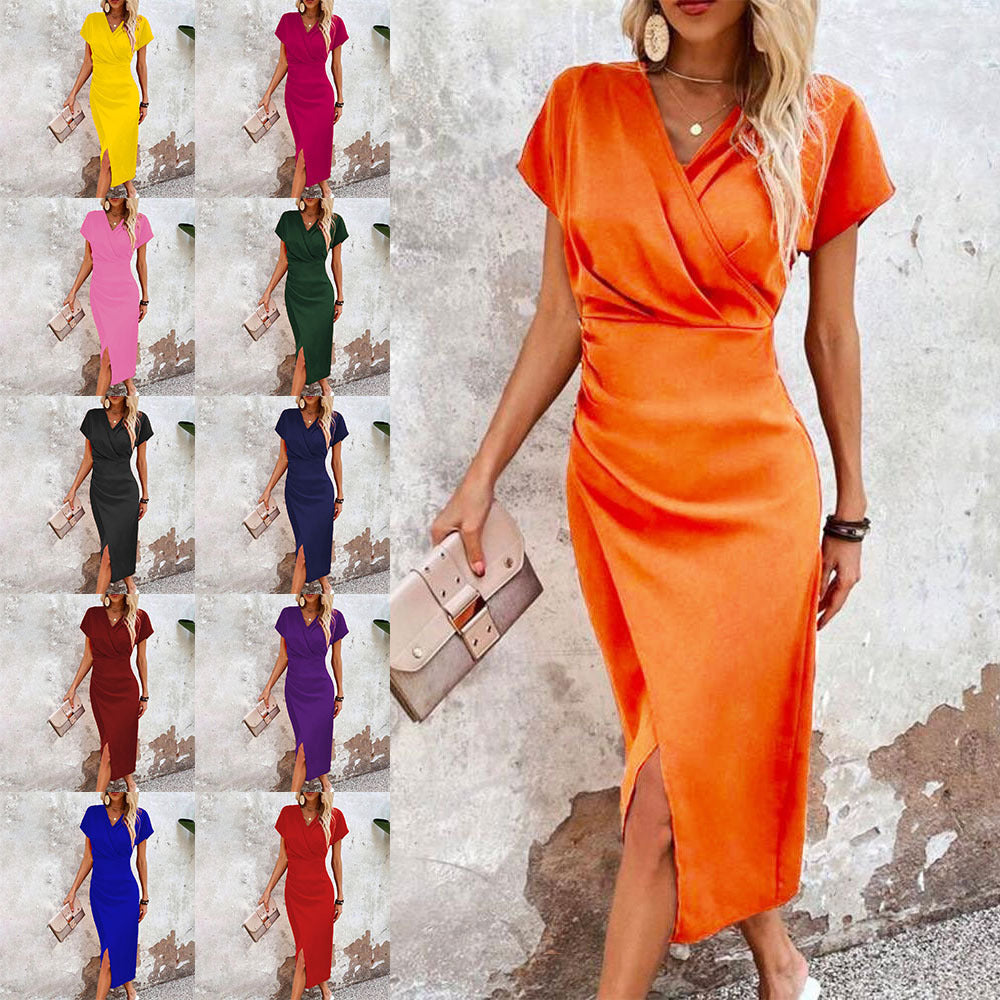 Slim-Fit Split V-Neck Dress