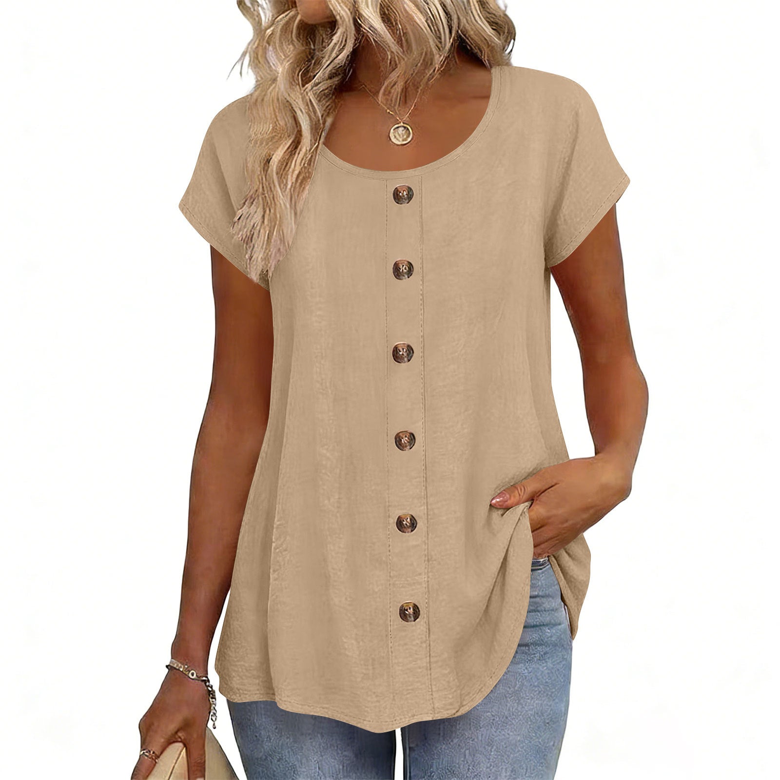 Girl Button Crewneck T-Shirt