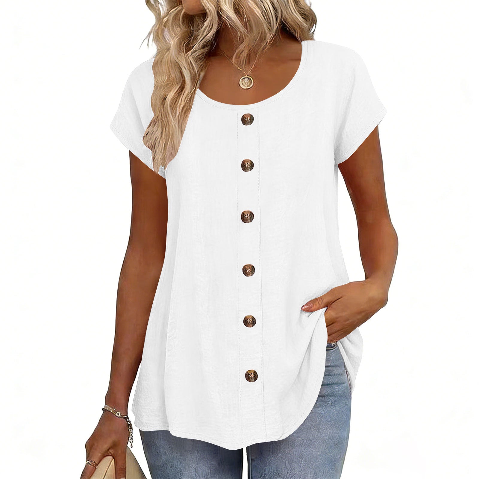 Girl Button Crewneck T-Shirt
