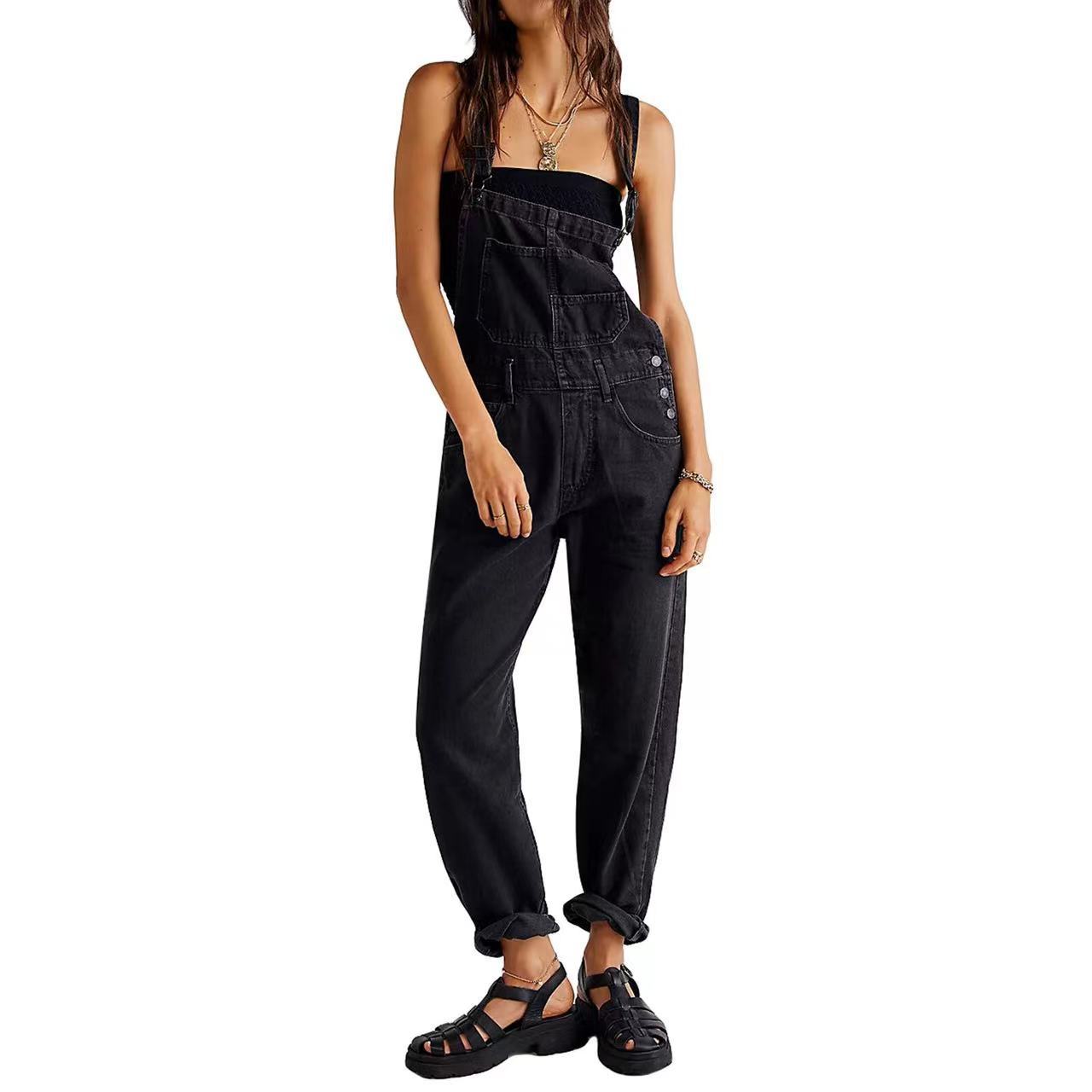 Women's High-Waist Denim Jumpsuit