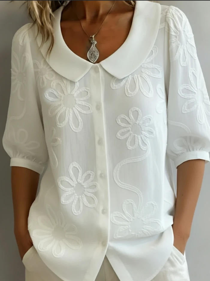 3D Floral Embroidered Shirt