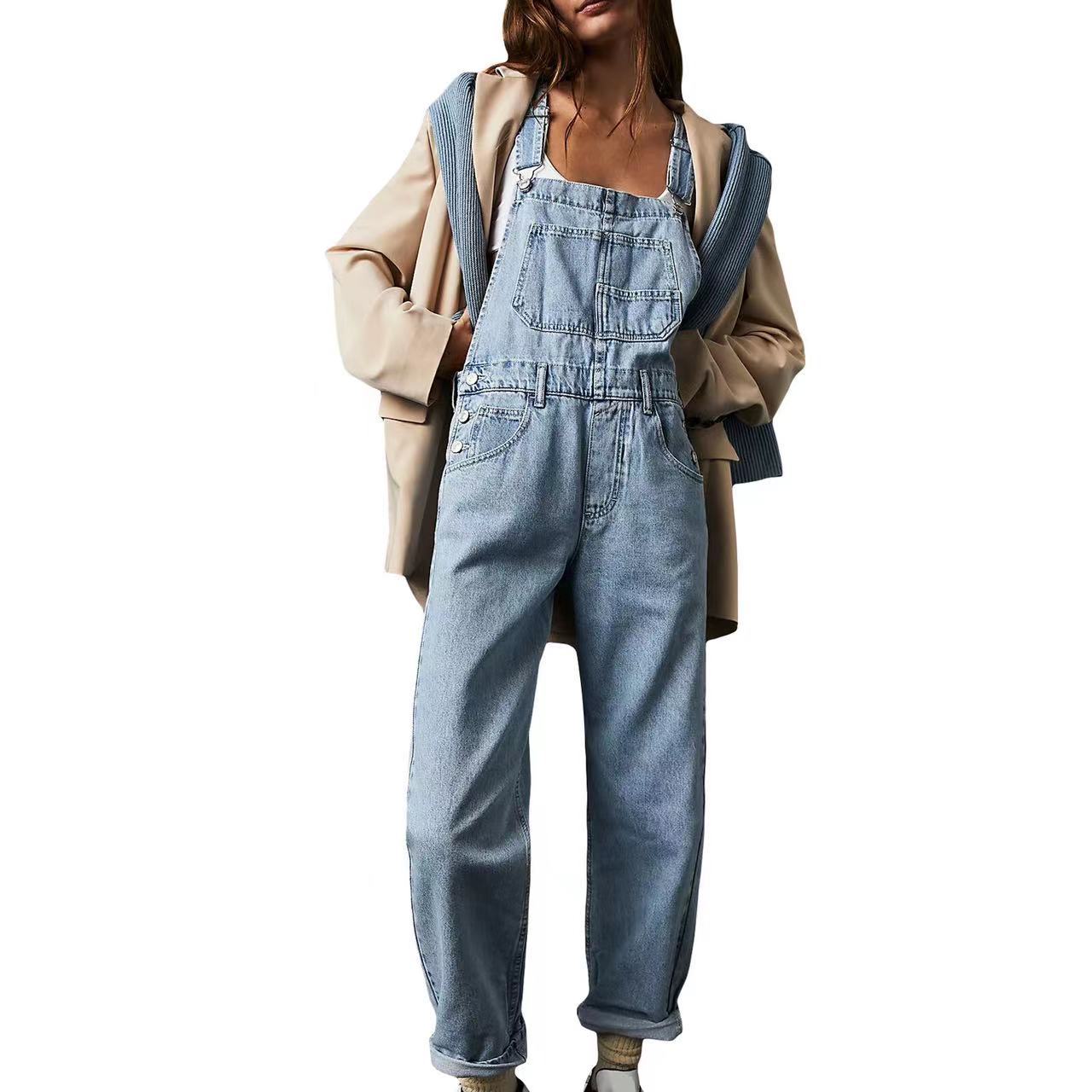 Women's High-Waist Denim Jumpsuit