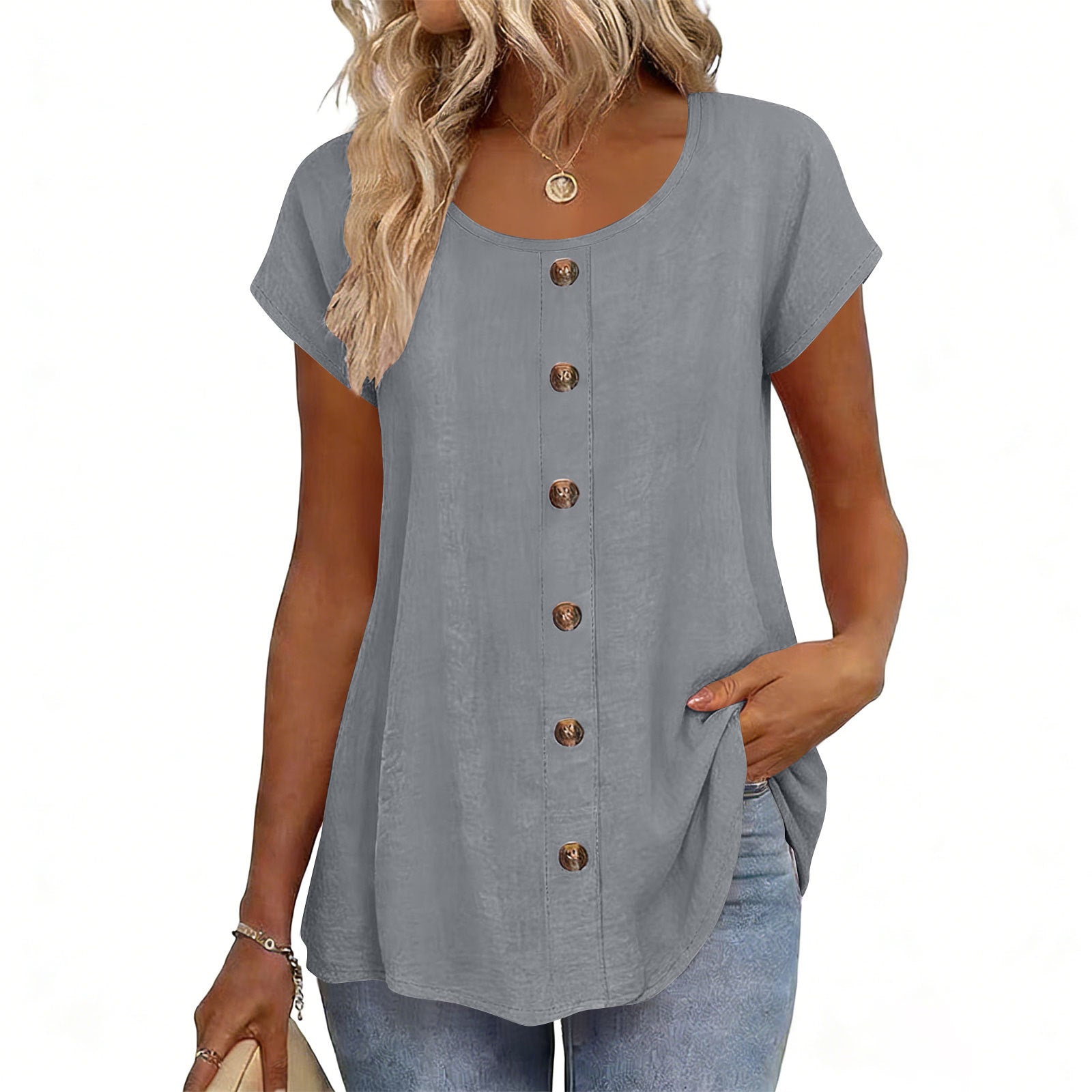 Girl Button Crewneck T-Shirt