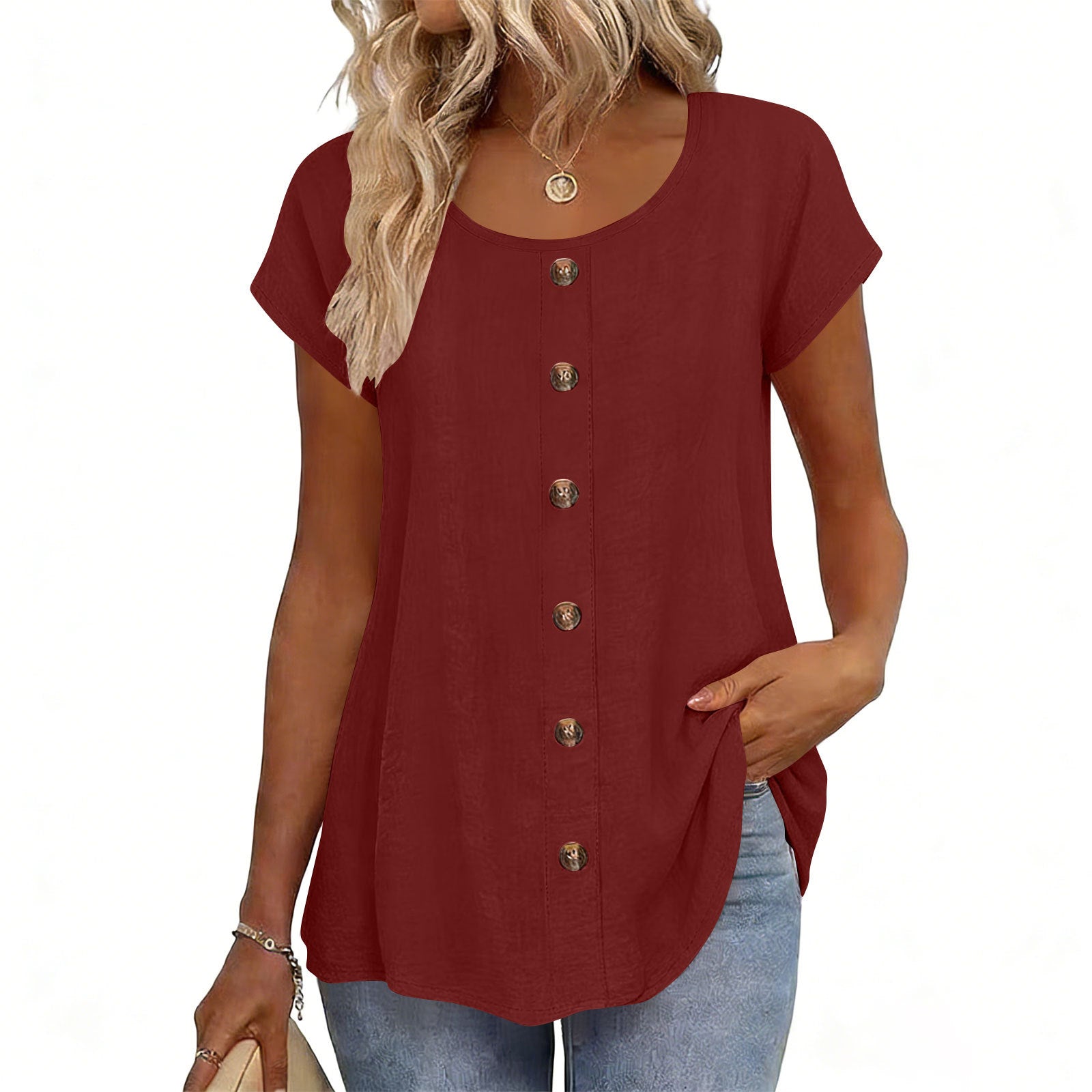 Girl Button Crewneck T-Shirt