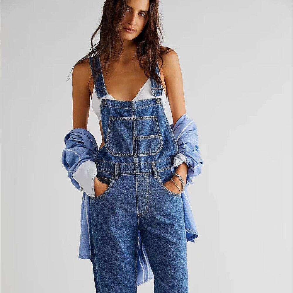 Women's High-Waist Denim Jumpsuit