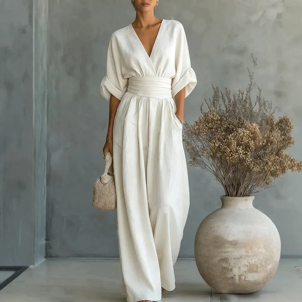 V-Neck Wide-Leg Jumpsuit