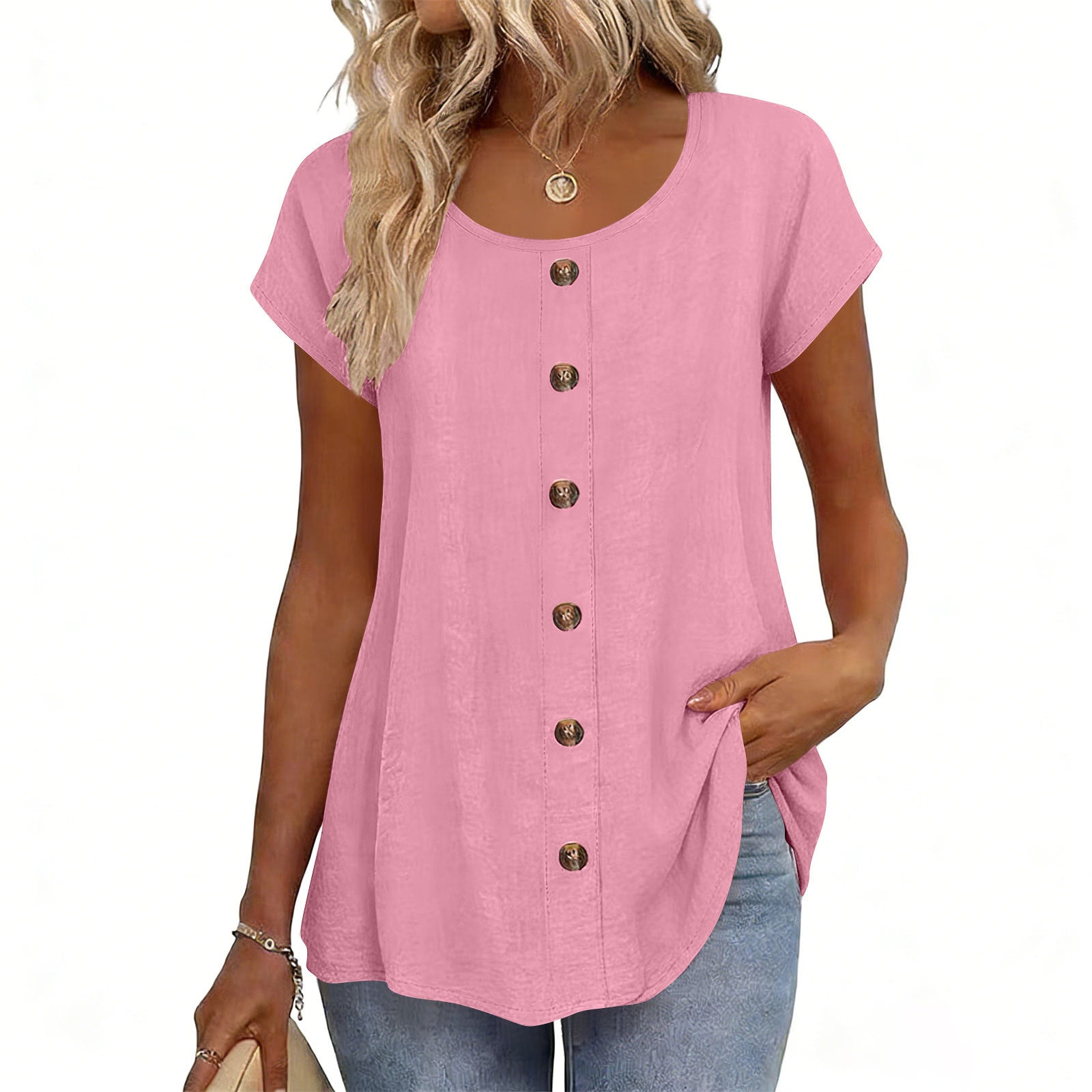 Girl Button Crewneck T-Shirt