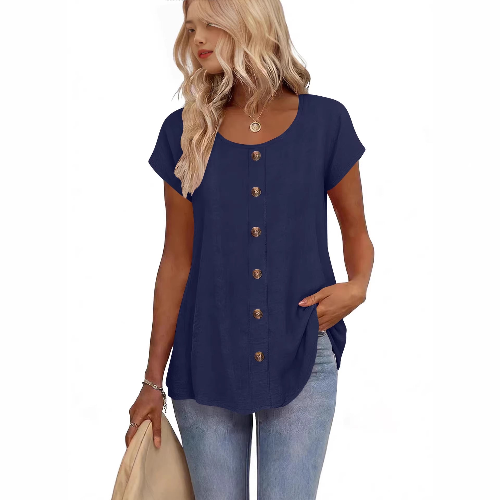 Girl Button Crewneck T-Shirt