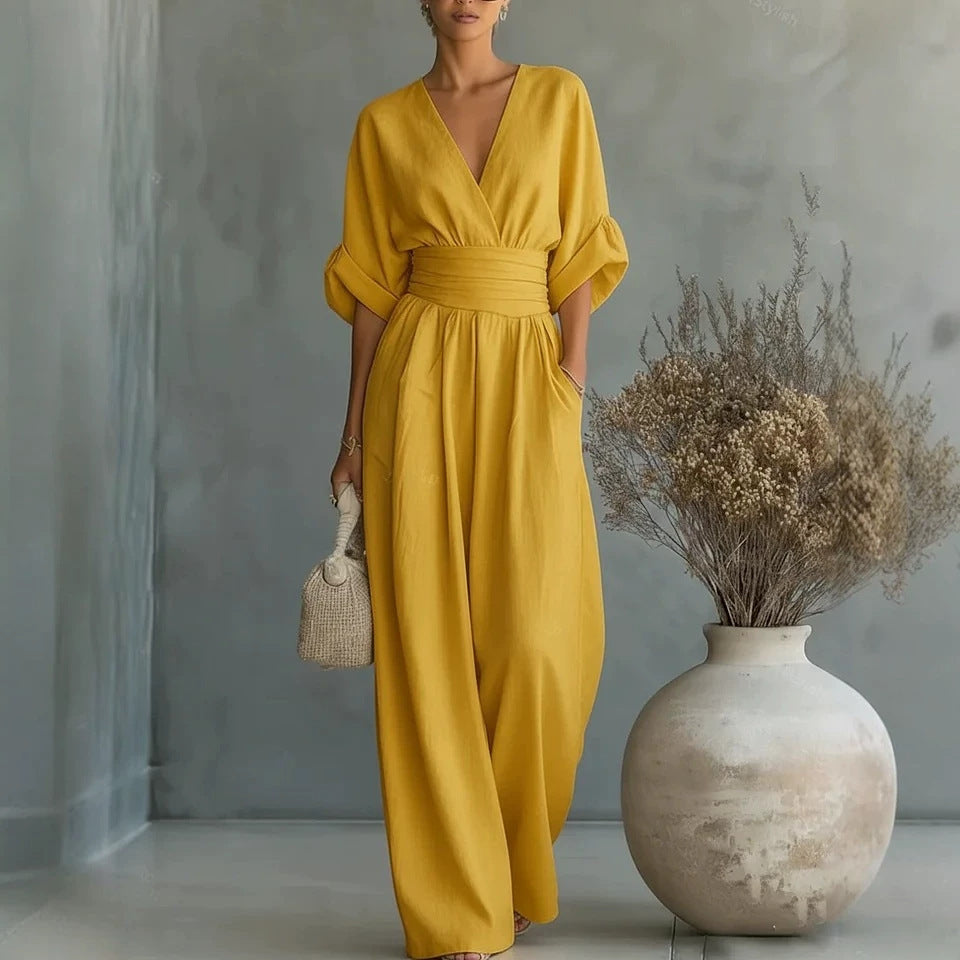 V-Neck Wide-Leg Jumpsuit