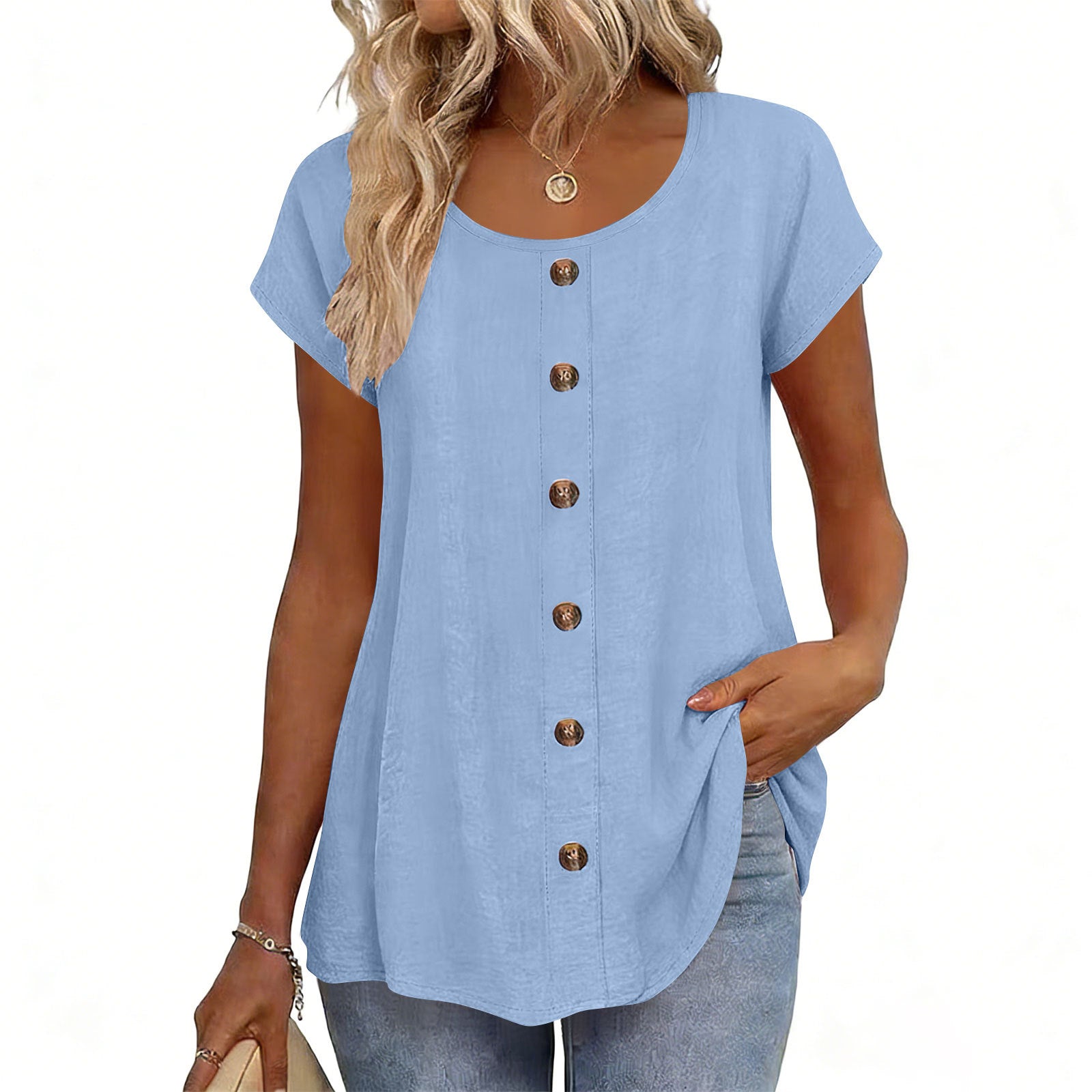 Girl Button Crewneck T-Shirt