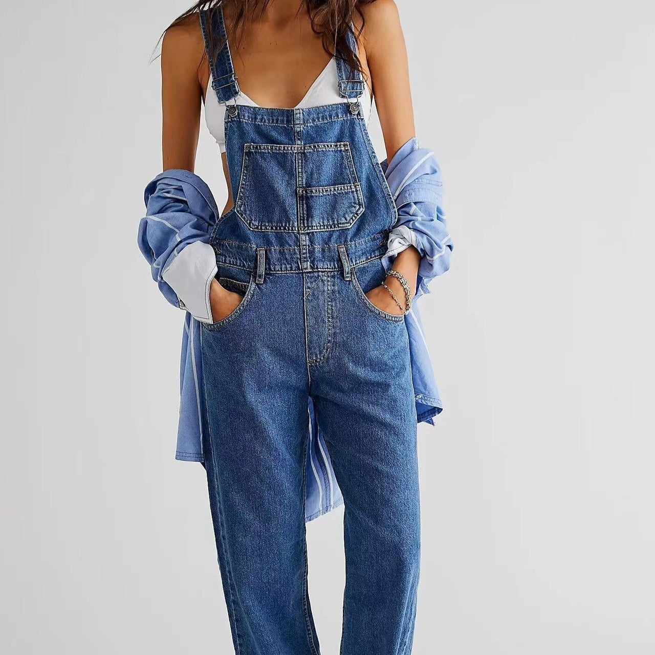 Women's High-Waist Denim Jumpsuit